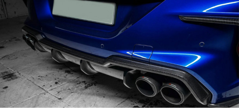 Карбоновый диффузор Акрапович (Akrapovic) заднего бампера для БМВ (BMW) M8 F92 и F93 Gran Coupe