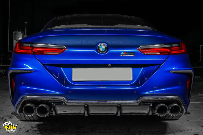 Карбоновый диффузор Акрапович (Akrapovic) заднего бампера для БМВ (BMW) M8 F92 и F93 Gran Coupe