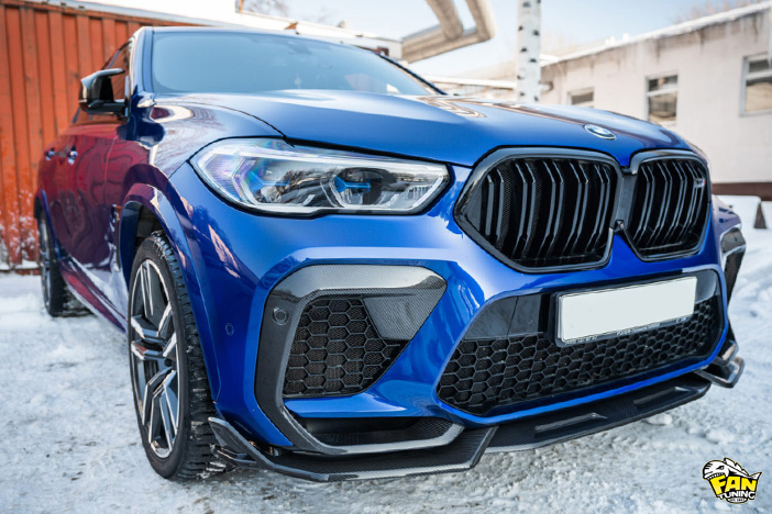 Накладки воздуховодов (клыки) из карбона в передний бампер БМВ (BMW) X6M F96