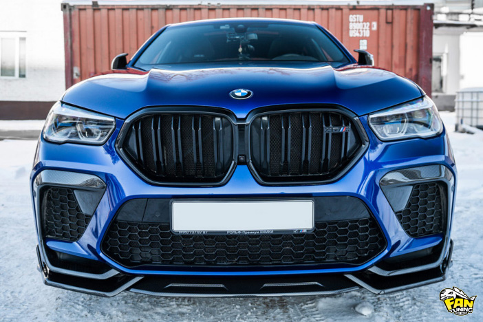 Накладки воздуховодов (клыки) из карбона в передний бампер БМВ (BMW) X6M F96