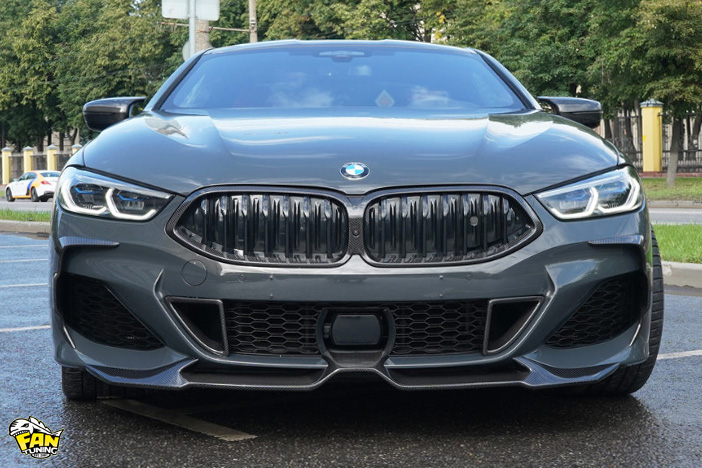 Карбоновая губа (спойлер) переднего бампера для БМВ (BMW) 8 и Gran Coupe G14, G15 и G16