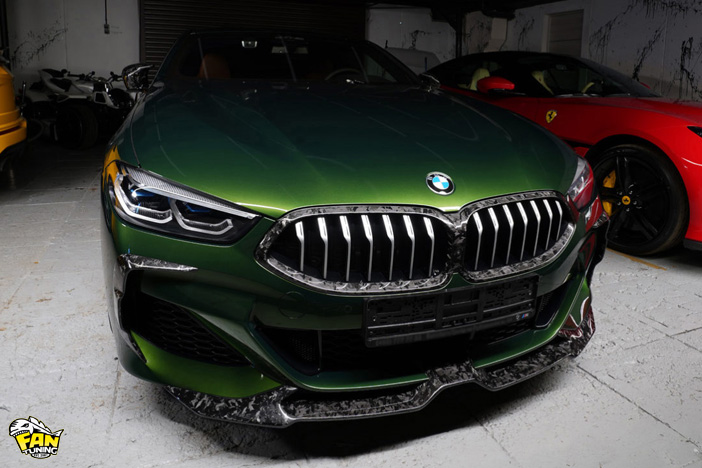 Карбоновая губа (спойлер) переднего бампера для БМВ (BMW) 8 и Gran Coupe G14, G15 и G16