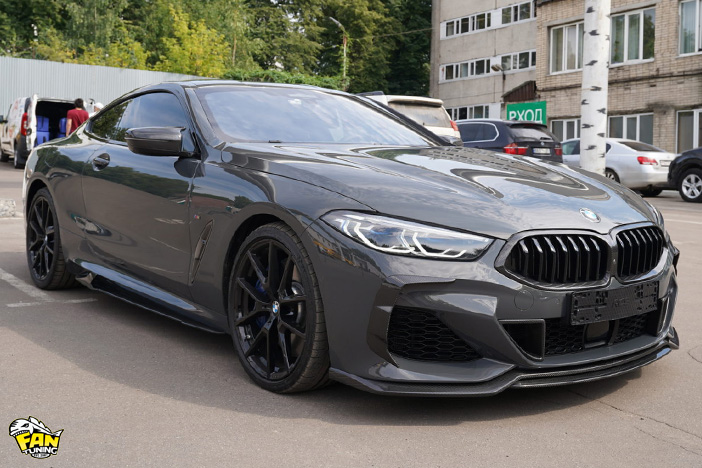 Карбоновая губа (спойлер) Спорт (Sport) на  передний бампер БМВ (BMW) 8 и Gran Coupe G14, G15 и G16