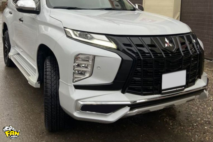 Накладка на передний бампер Мицубиши Паджеро Спорт (Mitsubishi Pajero Sport) 3 рестайлинг 2019+