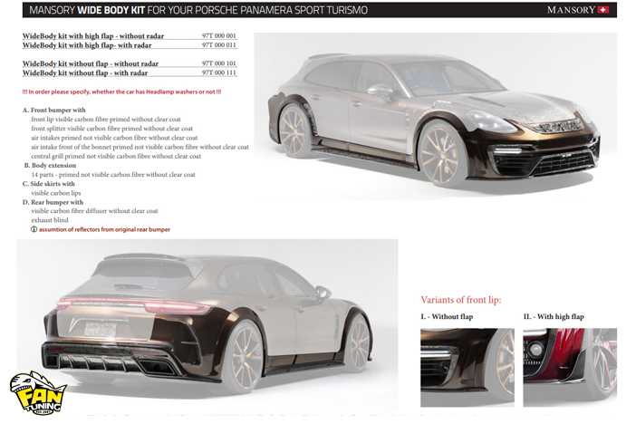 Аэродинамический обвес Мэнсори (Mansory) на Порше Панамера (Porsche Panamera) 971 Sport Turismo