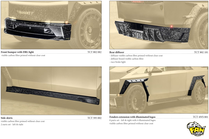 Аэродинамический обвес (тюнинг) от Менсори (Mansory) на Теслу Кибертрак (Tesla Cybertruck)