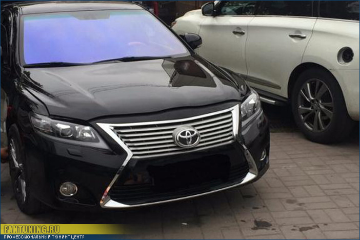 Передний бампер с фарами на Тойоту Камри (Toyota Camry) V40 в стиле Лексуса (Lexus)