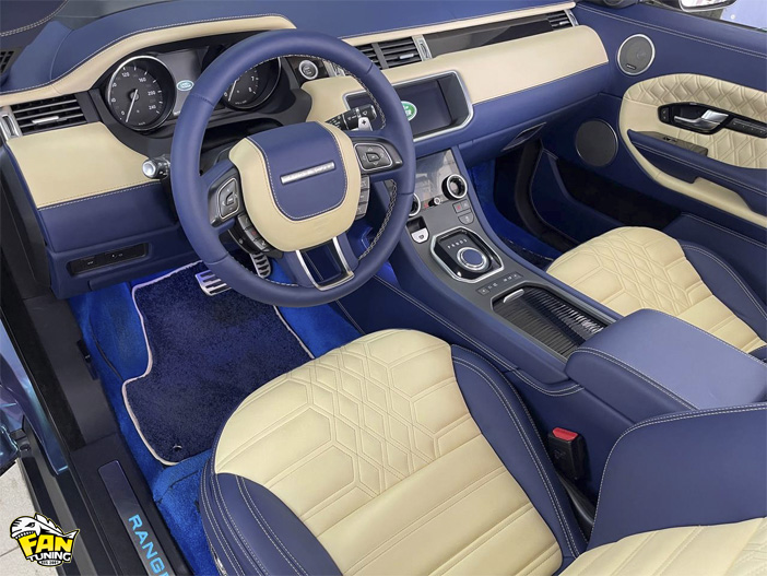 Перетяжка салона в натуральную кожу в Range Rover Evoque кабриолет