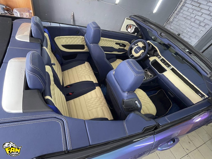 Перетяжка салона в натуральную кожу в Range Rover Evoque кабриолет