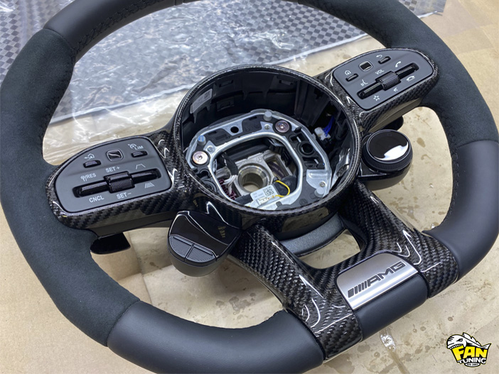 Отделка руля настоящим карбоном и покраска кнопок в черный мат на Мерседесе (Mercedes) GLS X167