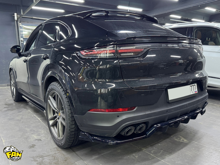 Установка сплиттеров под пороги и диффузора заднего бампера на Порше Кайенн (Porsche Cayenne) Coupe